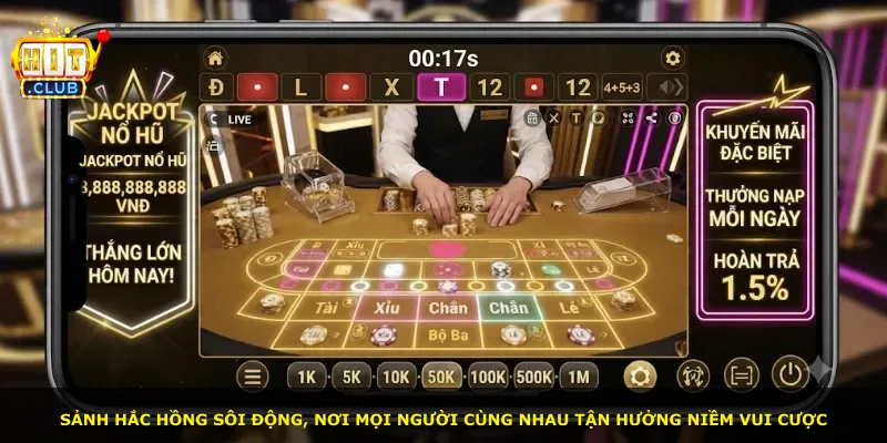 Sảnh Hắc Hồng sôi động, nơi mọi người cùng nhau tận hưởng niềm vui cược